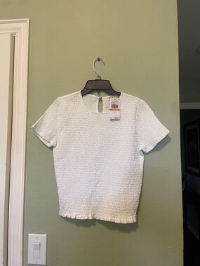 Michael Kors White Textured Short Sleeve Top